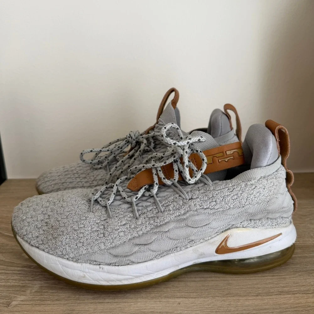 Nike LeBron 15 Low Light Bone Grey Tan AO1755-003 Mens Sneakers Basketball Shoes